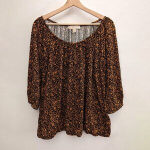 Michael Kors | Plus Size Orange & Black Floral Print Scoop Neck Peasant Top | 3X